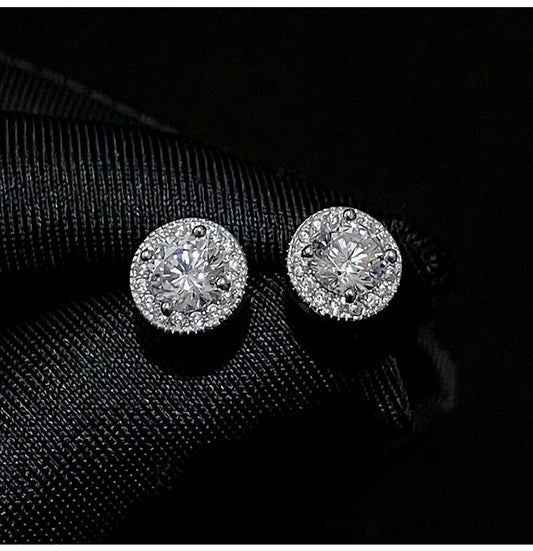 Sterling Silver Round Halo CZ Stud Earrings