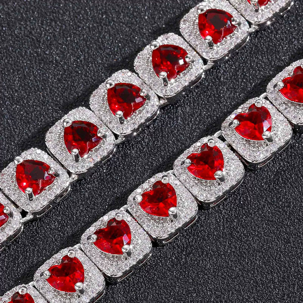 The Red Heart Halo Tennis Chain Necklace