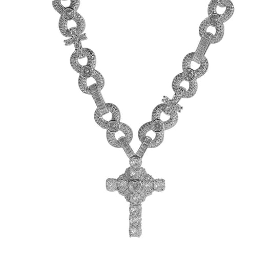 Sacred Heart Cross Pendant Iced Necklace