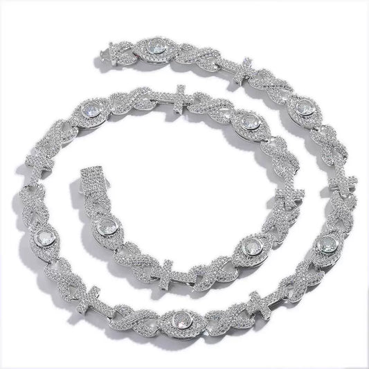 Infinity Cross Evil Eye Iced Chain Necklace