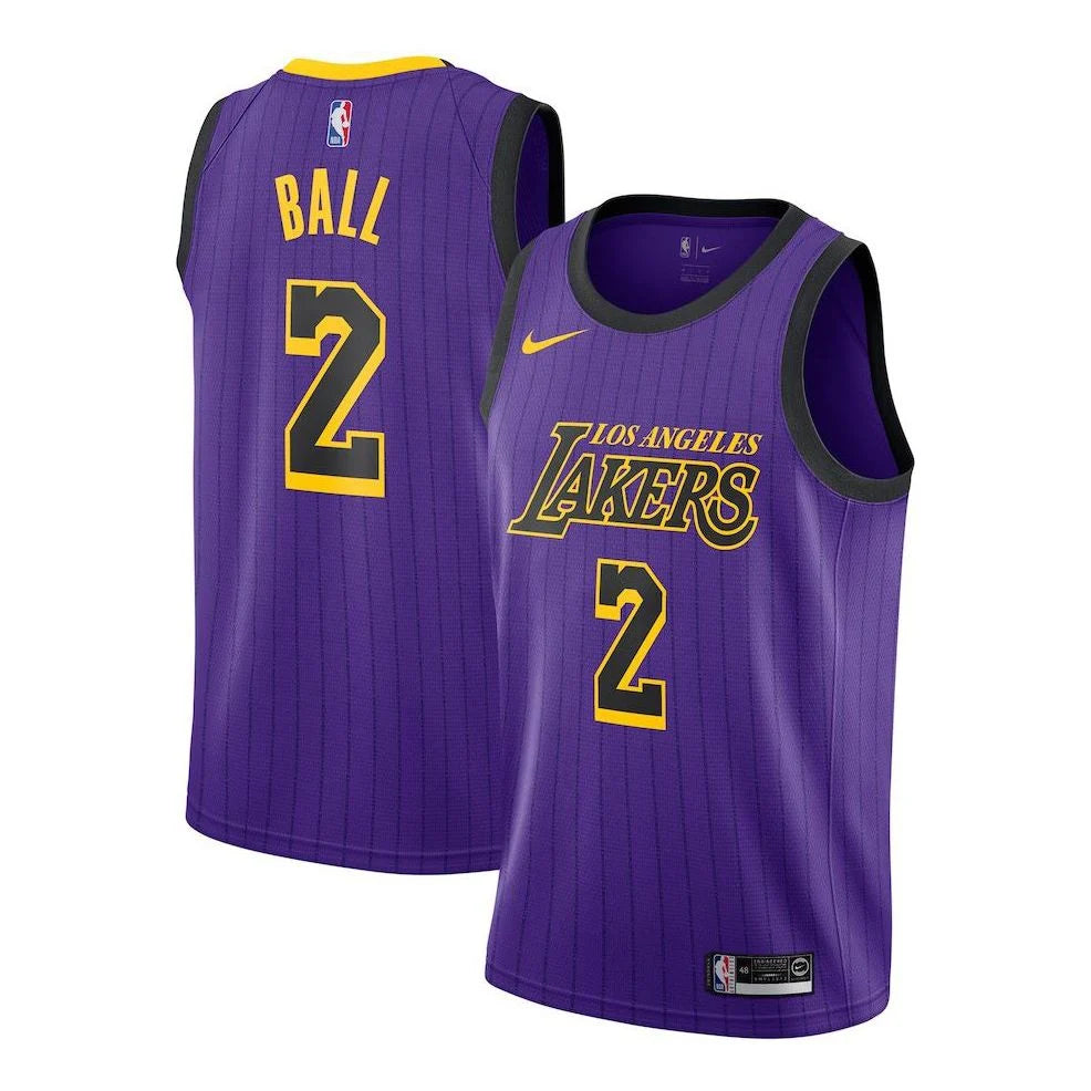 Nike NBA Lakers City Edition Jersey 'Lonzo Ball #2' Purple Pinstripe 2018 (AJ4618-504)