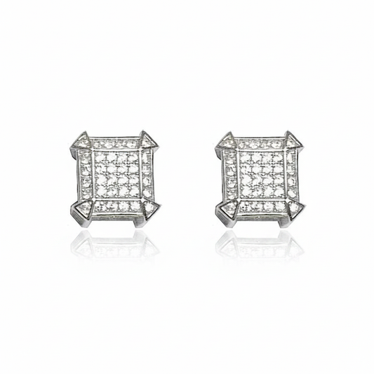 Square CZ Stud Earrings - Front View