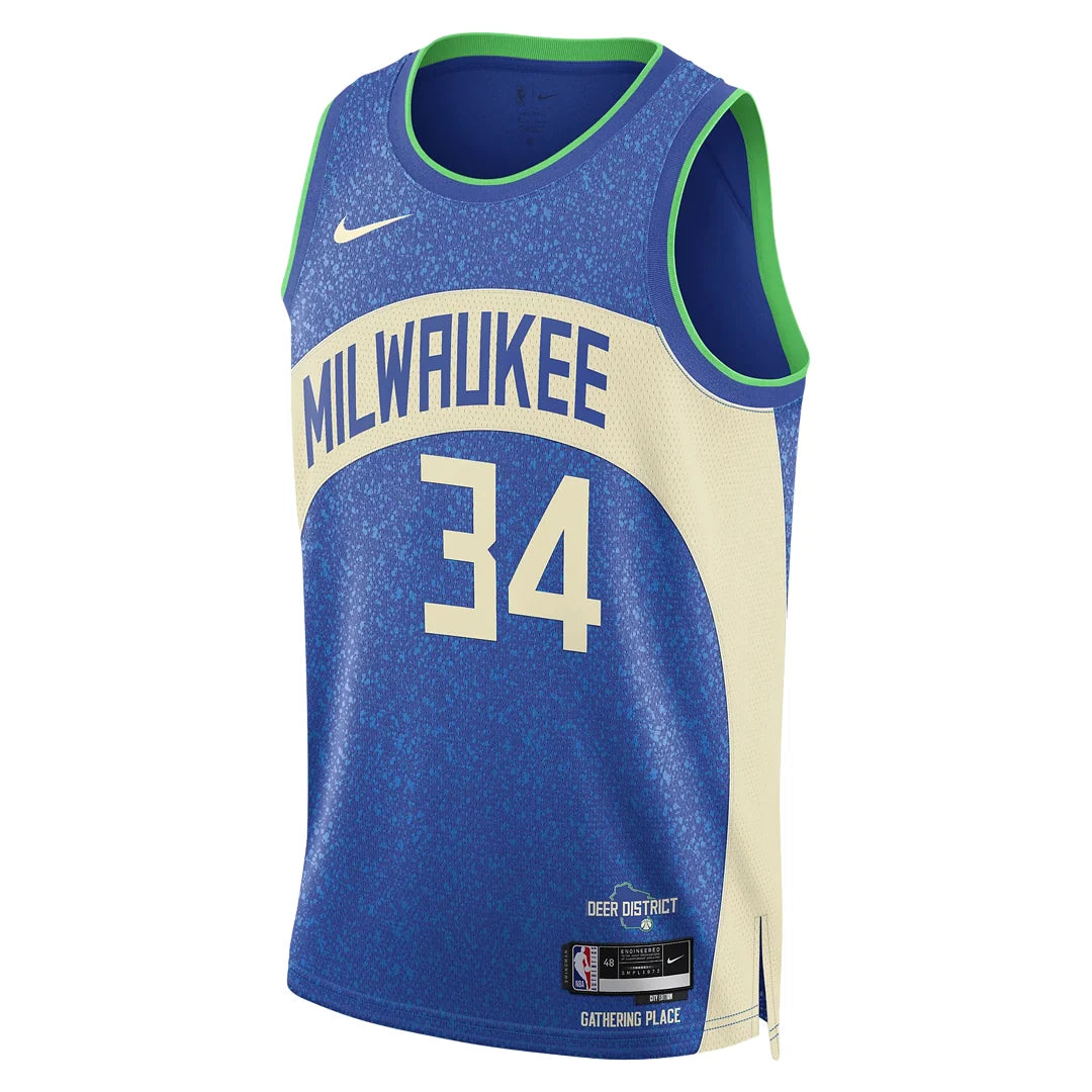Nike NBA Milwaukee Bucks City Edition Swingman Jersey 'Giannis Antetokounmpo #34' Royal Blue 2023 (DX8509-407)