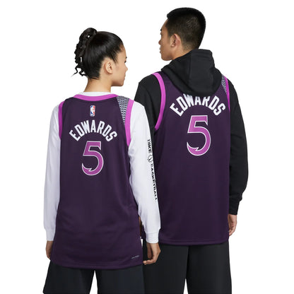 Nike NBA Minnesota Timberwolves City Edition Swingman Jersey 'Anthony Edwards #5' Deep Purple 2023 MPLS Sound (HM6334-525)