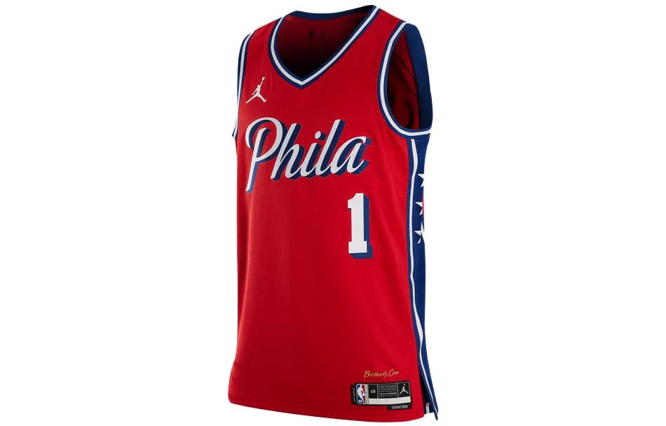 Jordan Brand NBA Philadelphia 76ers Statement Edition Jersey 'James Harden #1' Red 2022 (DO9539-664)