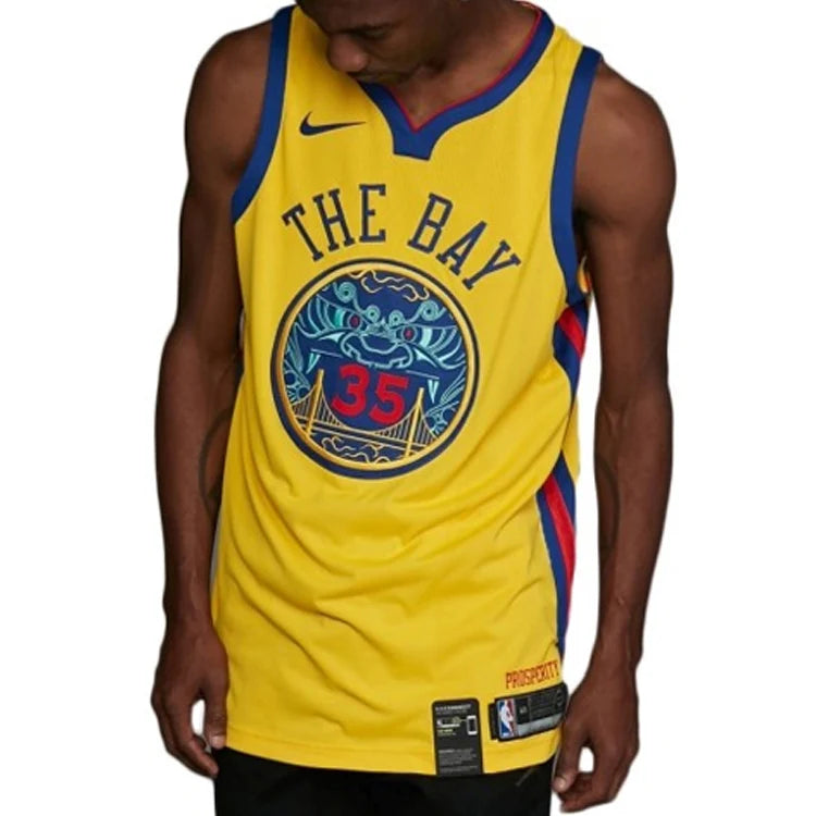 Nike NBA Warriors City Edition Authentic Jersey 'Kevin Durant #35' Gold 2017 (AH6052-729)