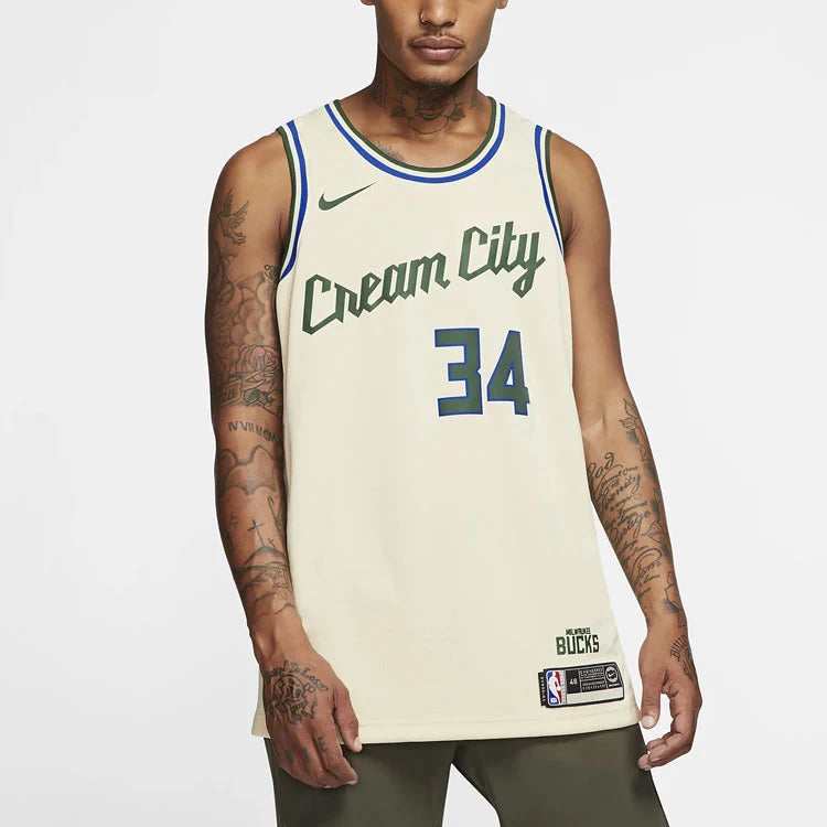 Nike NBA Milwaukee Bucks City Edition Jersey 'Giannis Antetokounmpo #34' Cream City 2019 (AV4652-280)