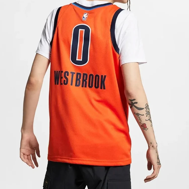 Nike NBA Oklahoma City Thunder Earned Edition Swingman Jersey 'Russell Westbrook #0' Orange (BQ1171-891)