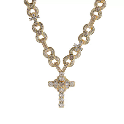 Sacred Heart Cross Pendant Iced Necklace