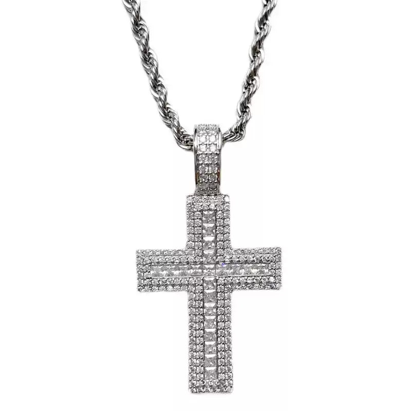 Iced Out CZ Cross Pendant Necklace