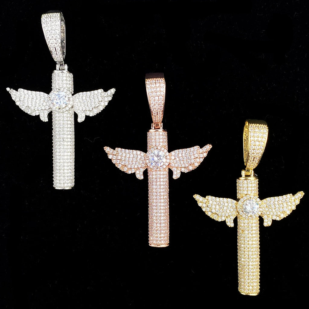 Seraph Cross Iced Pendant Necklace