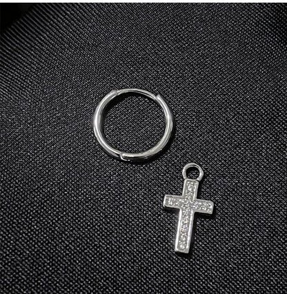 CZ Cross Charm Huggie Hoop Earrings