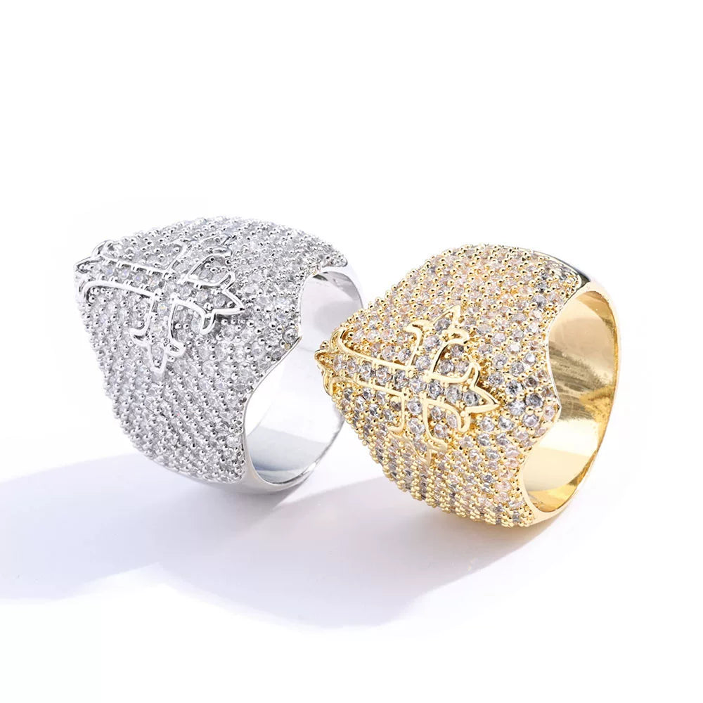 Cross Dome Full Iced Ring