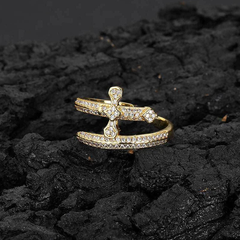 Cross Open Adjustable Pavé Ring