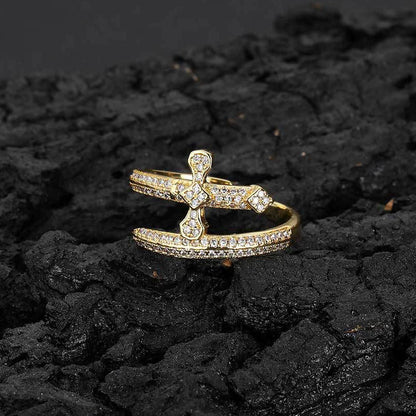 Cross Open Adjustable Pavé Ring