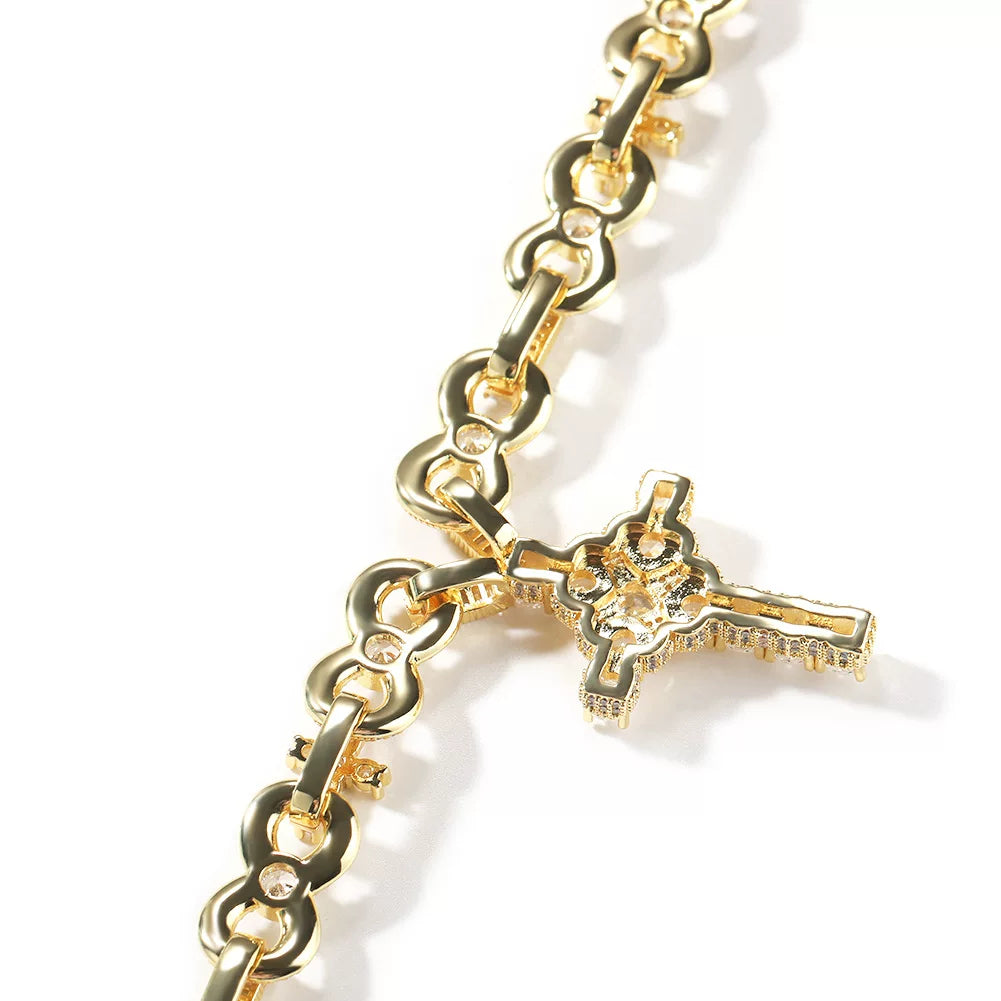 Sacred Heart Cross Pendant Iced Necklace