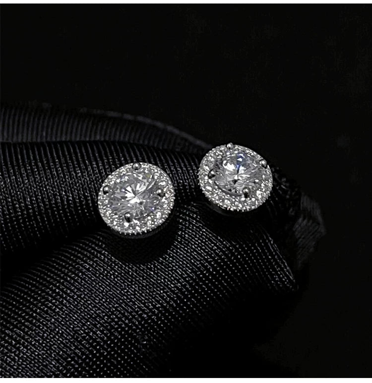 Sterling Silver Round Halo CZ Stud Earrings