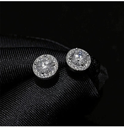 Sterling Silver Round Halo CZ Stud Earrings