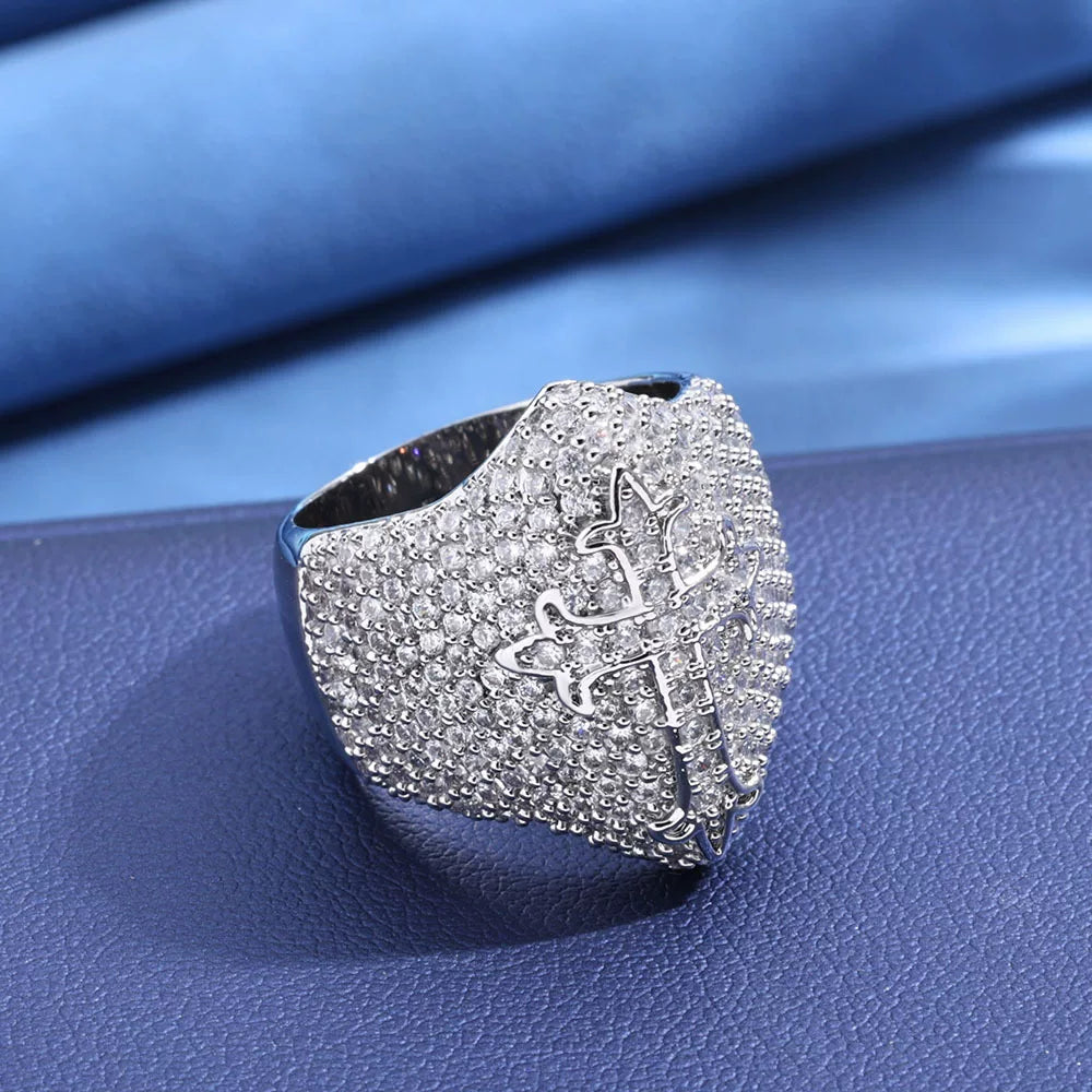 Cross Dome Full Iced Ring