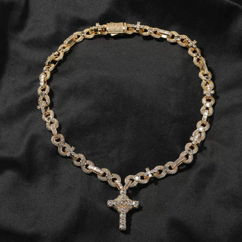 Sacred Heart Cross Pendant Iced Necklace