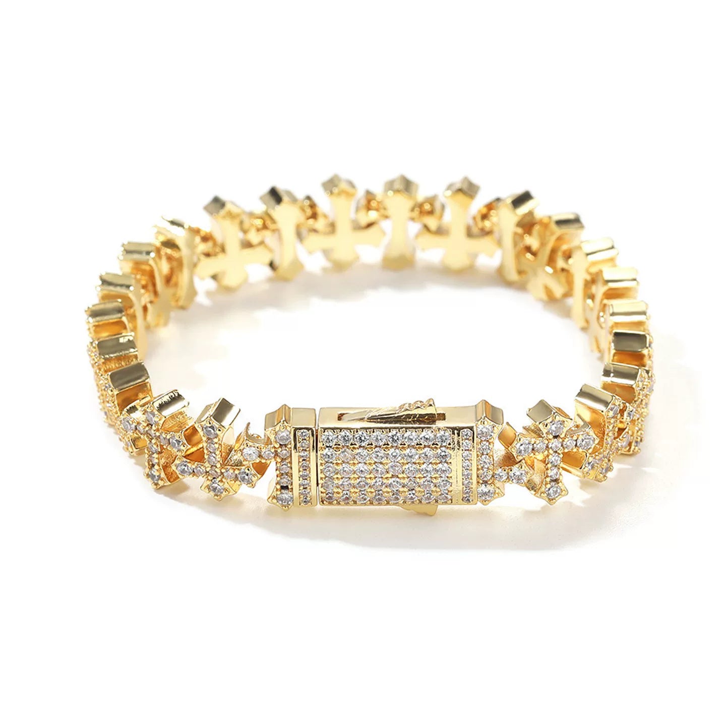 Fleur Cross Iced Cuban Bracelet