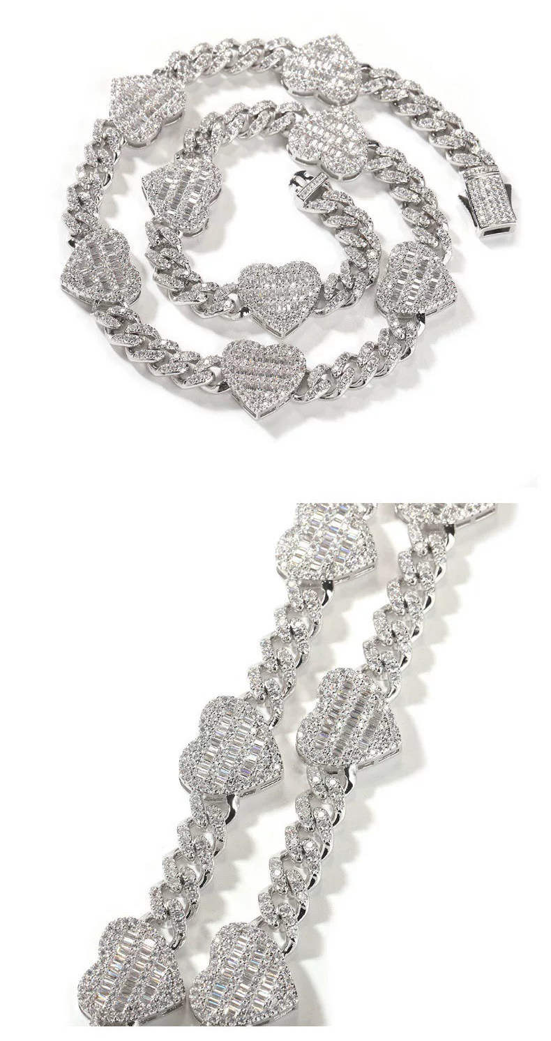 Heartbeat Baguette Cuban Chain Necklace & Bracelet