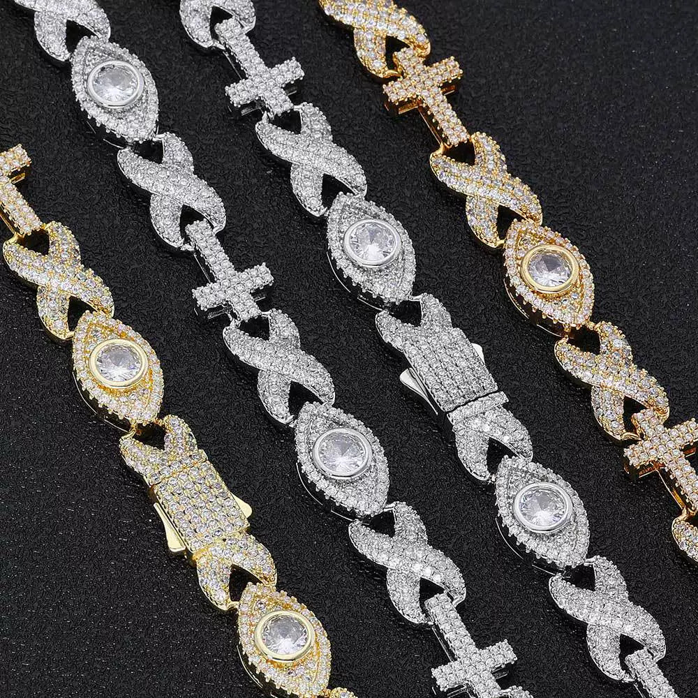 Infinity Cross Evil Eye Iced Chain Necklace