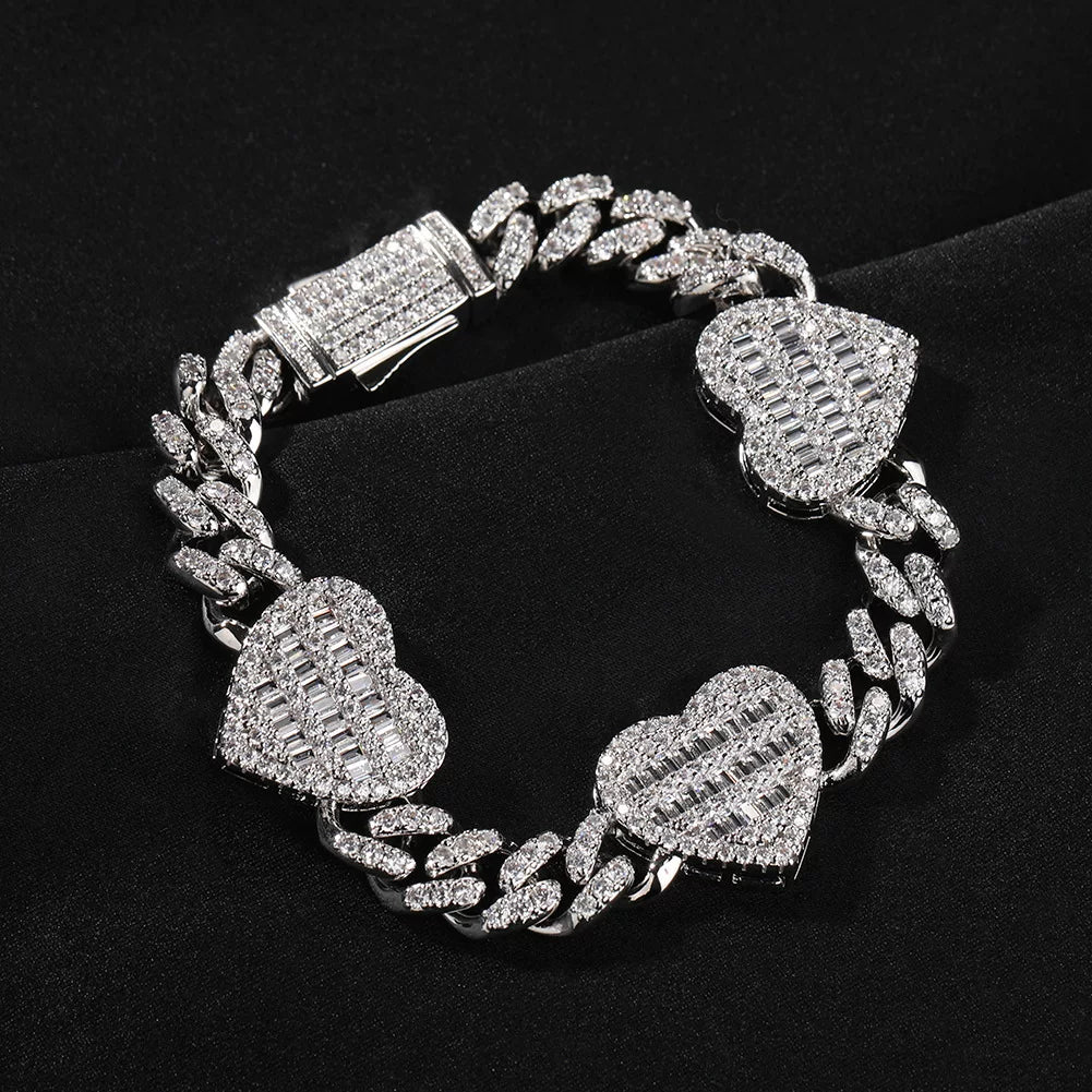 Heartbeat Baguette Cuban Chain Necklace & Bracelet