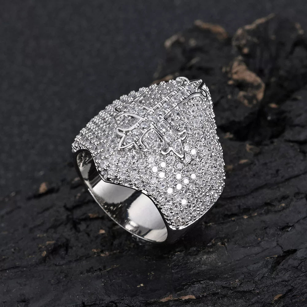 Cross Dome Full Iced Ring