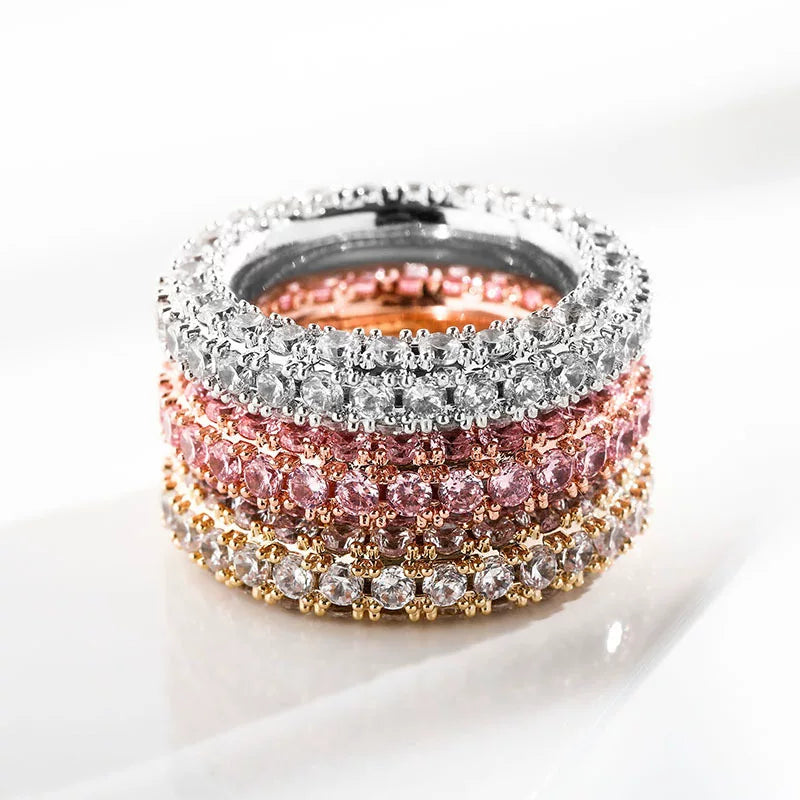 3-Row Pave CZ Eternity Band Ring