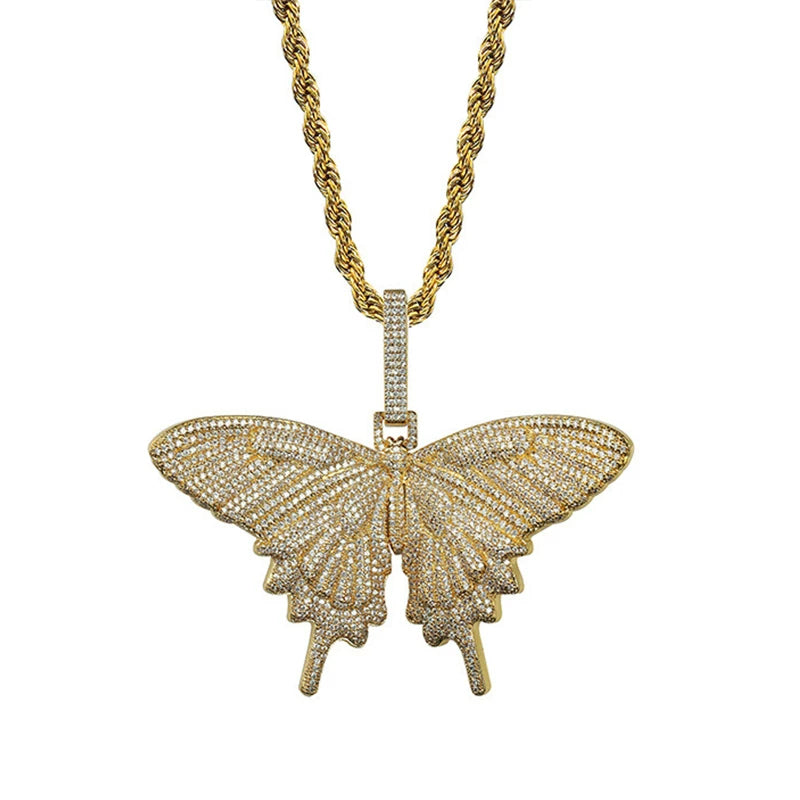 Iced Out Butterfly Pendant Necklace
