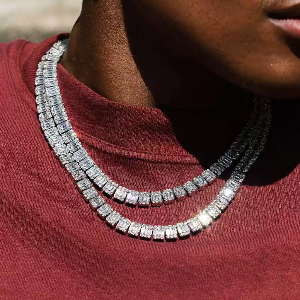 Baguette Halo Tennis Necklace
