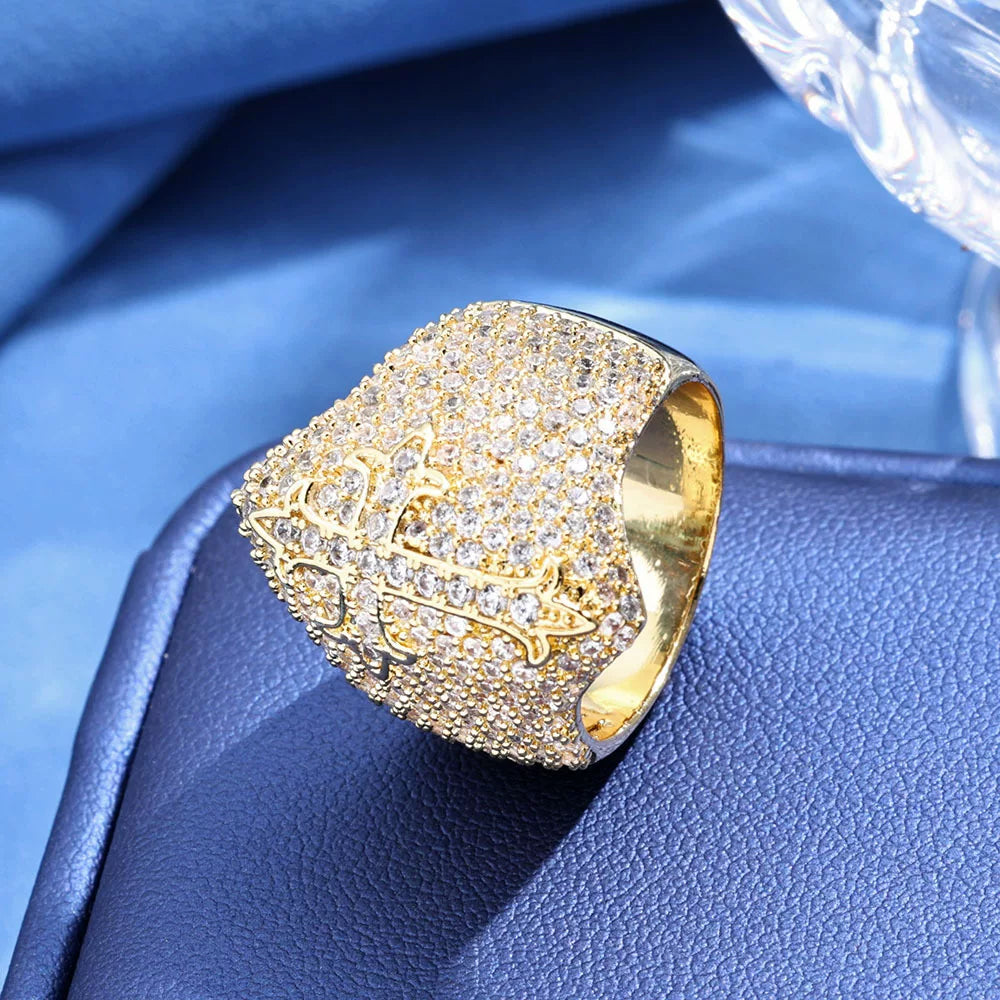 Cross Dome Full Iced Ring