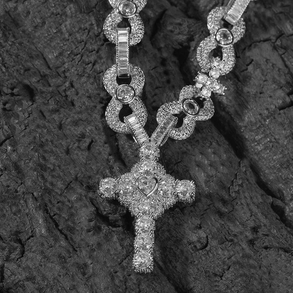 Sacred Heart Cross Pendant Iced Necklace