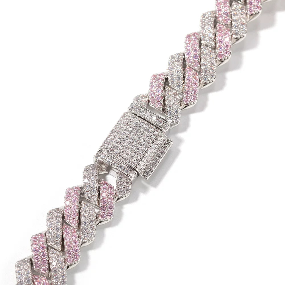 Pink & White Iced Cuban Link Chain Necklace