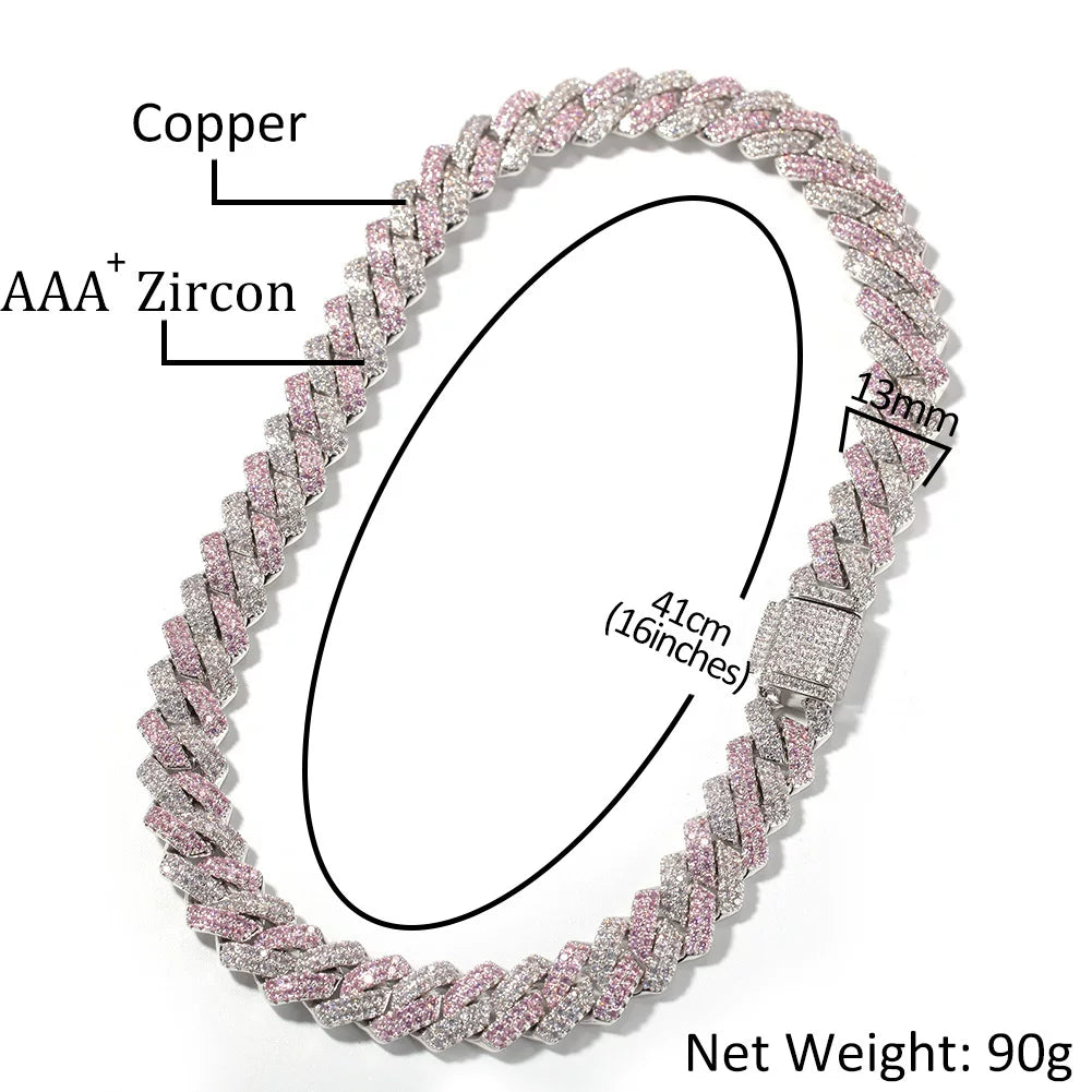 Pink & White Iced Cuban Link Chain Necklace