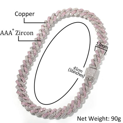 Pink & White Iced Cuban Link Chain Necklace