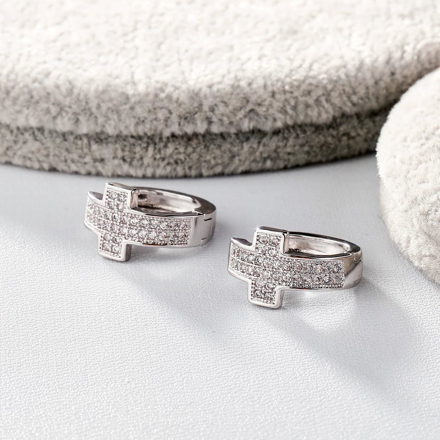 The Cross Huggie Hoops
