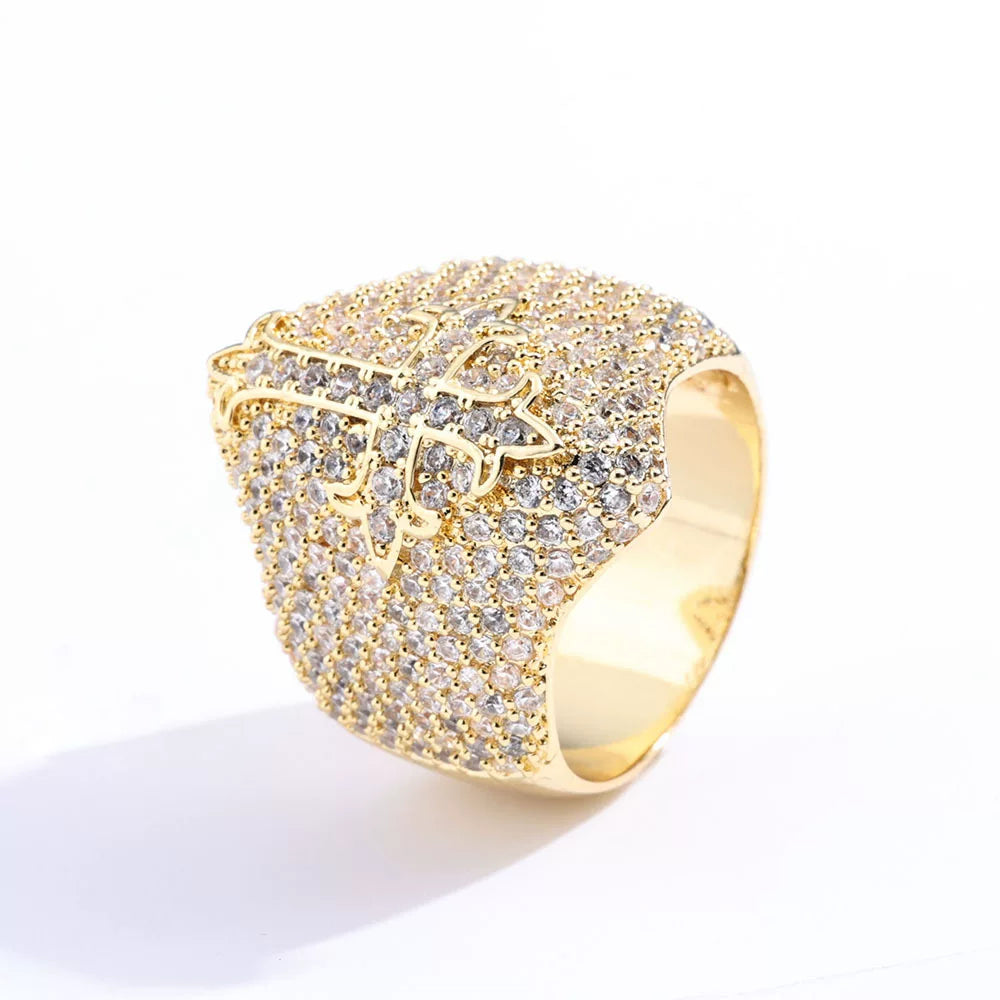 Cross Dome Full Iced Ring