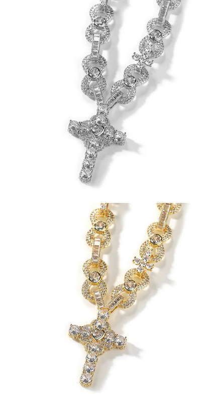 Sacred Heart Cross Pendant Iced Necklace
