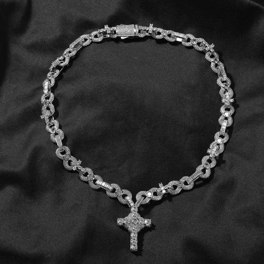 Sacred Heart Cross Pendant Iced Necklace