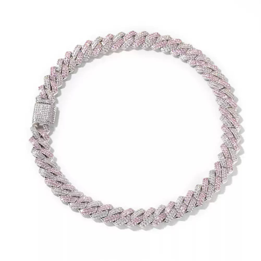 Pink & White Iced Cuban Link Bracelet