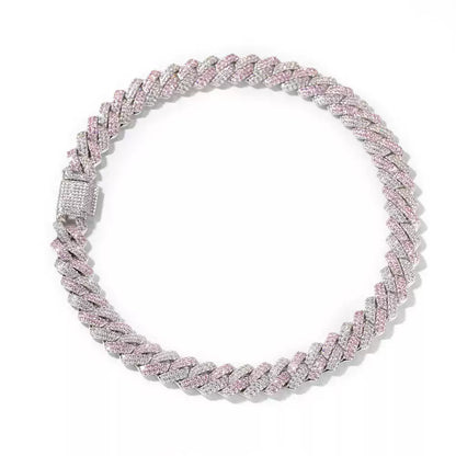 Pink & White Iced Cuban Link Bracelet