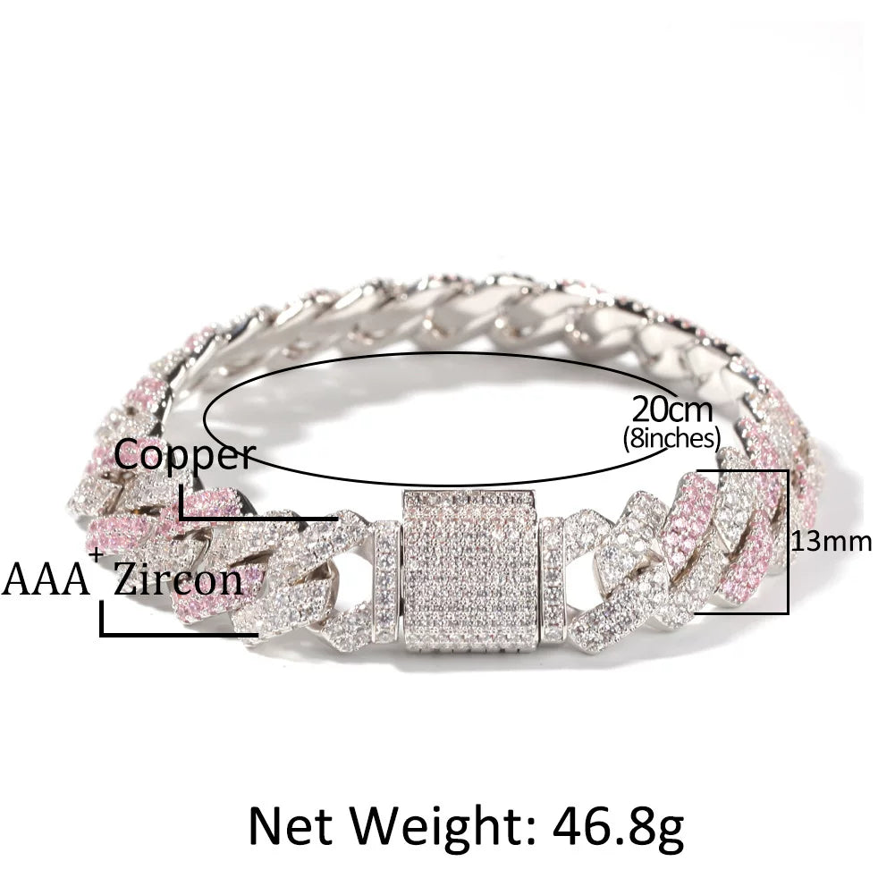 Pink & White Iced Cuban Link Bracelet