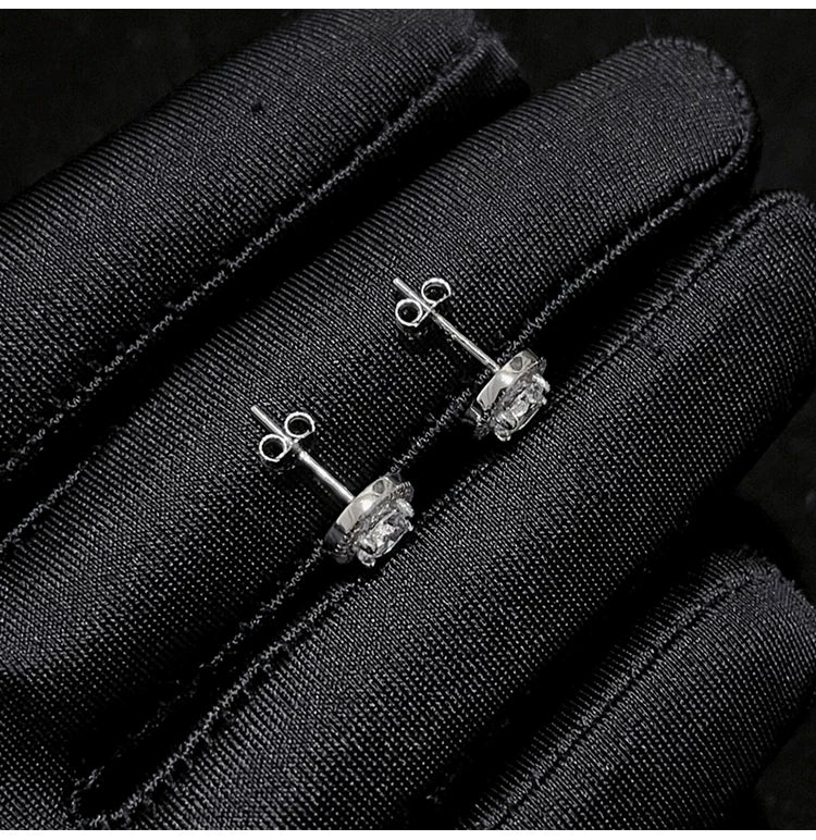Sterling Silver Round Halo CZ Stud Earrings