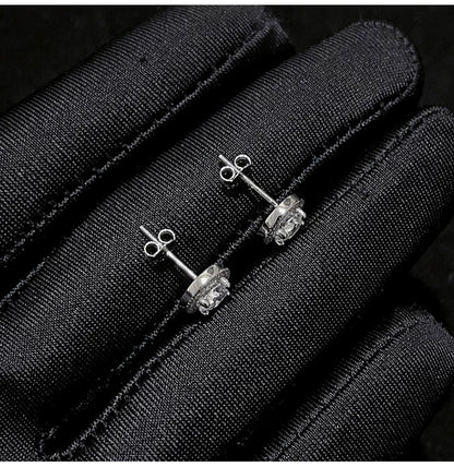 Sterling Silver Round Halo CZ Stud Earrings