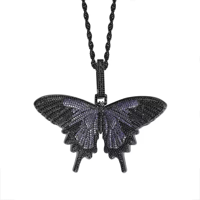 Iced Out Butterfly Pendant Necklace