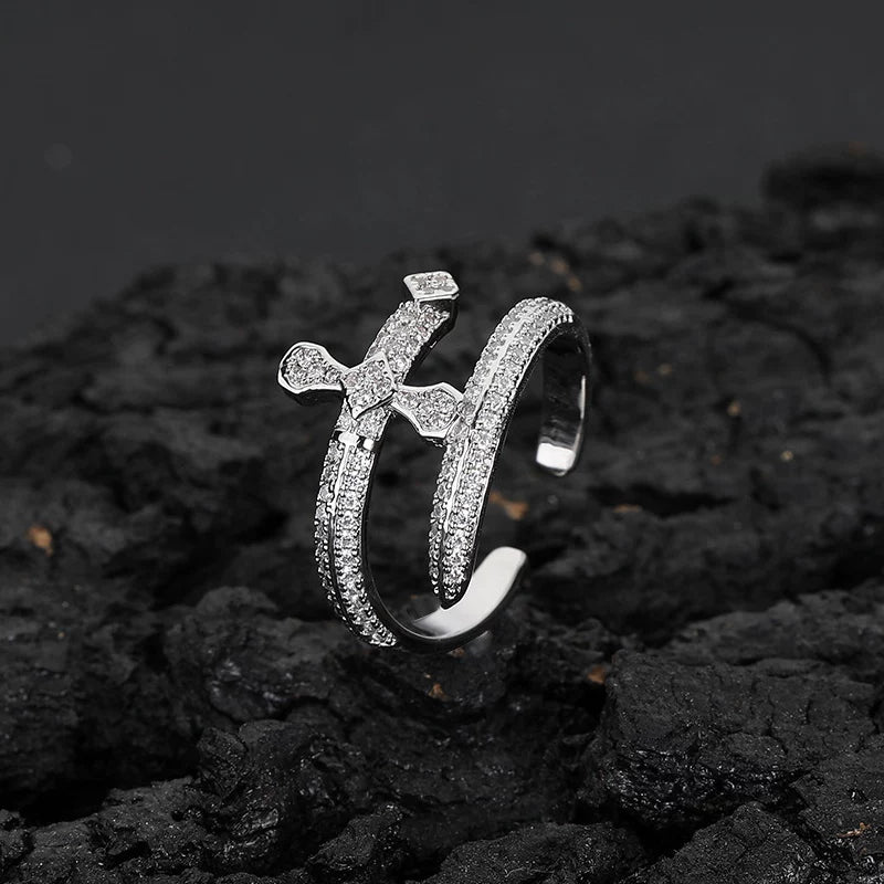 Cross Open Adjustable Pavé Ring