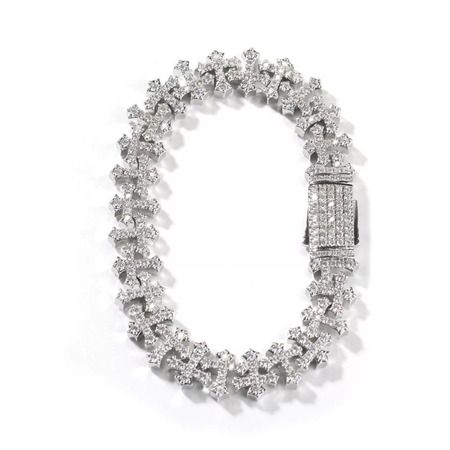 Fleur Cross Iced Cuban Bracelet