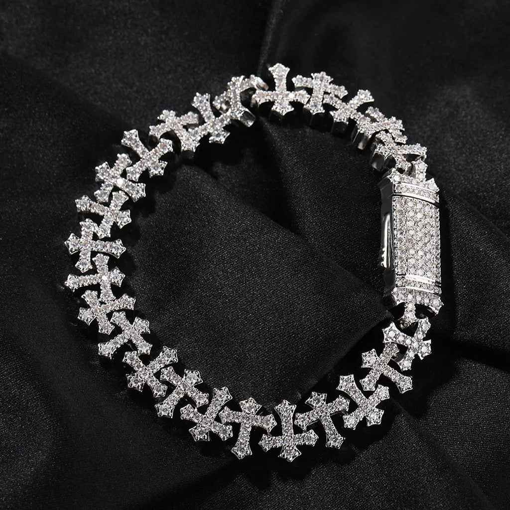 Fleur Cross Iced Cuban Bracelet